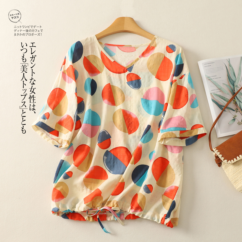 Korean style cotton linen T-shirt slim tops for women