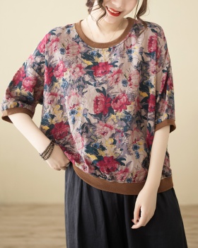 Casual cotton linen printing T-shirt for women