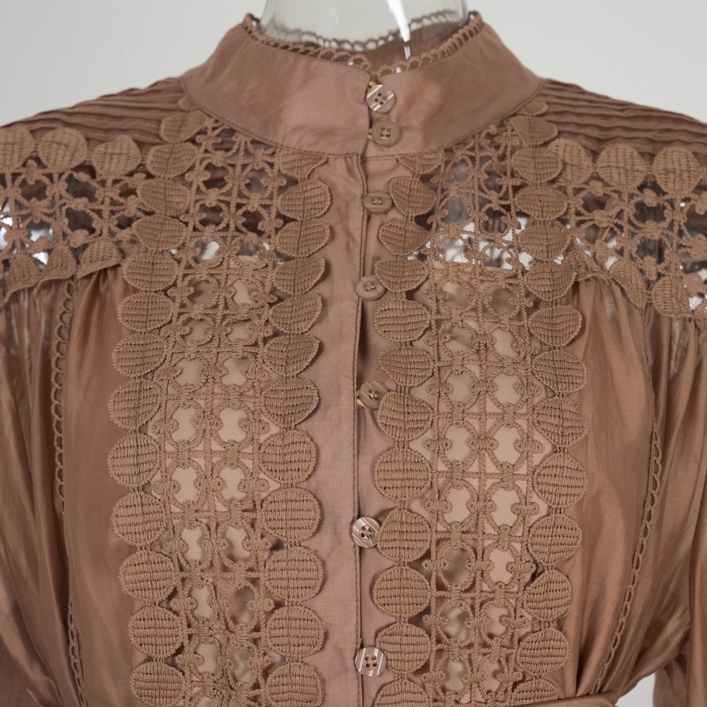 Sling embroidered dress hollow lace shirt for women