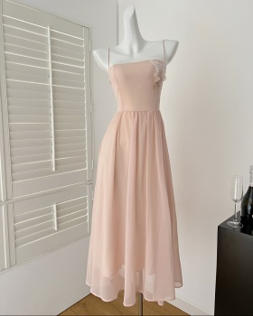 Temperament sling pink summer dress for women