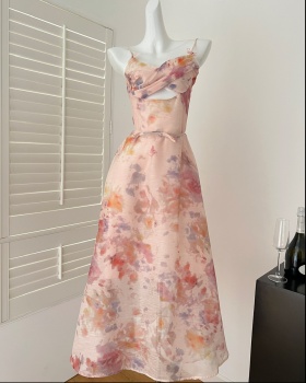 Cross fold floral strapless sling slim dress