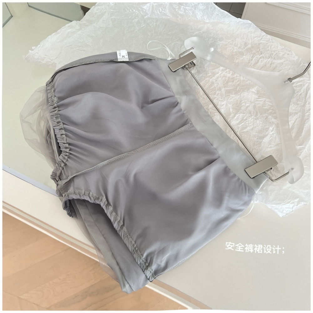 Chain sling halter shorts lantern gauze skirt 2pcs set