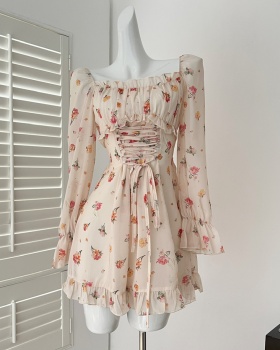 Vacation chiffon A-line T-back floral seaside dress