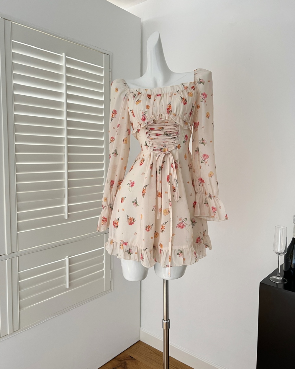 Vacation chiffon A-line T-back floral seaside dress