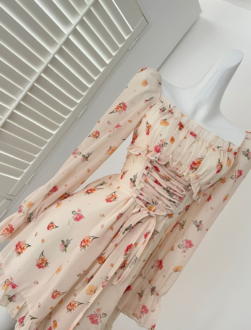 Vacation chiffon A-line T-back floral seaside dress