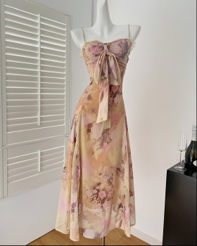 Floral wrapped chest dress printing long dress for women