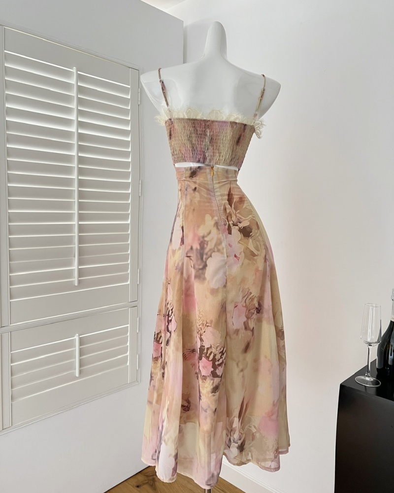 Floral wrapped chest dress printing long dress for women