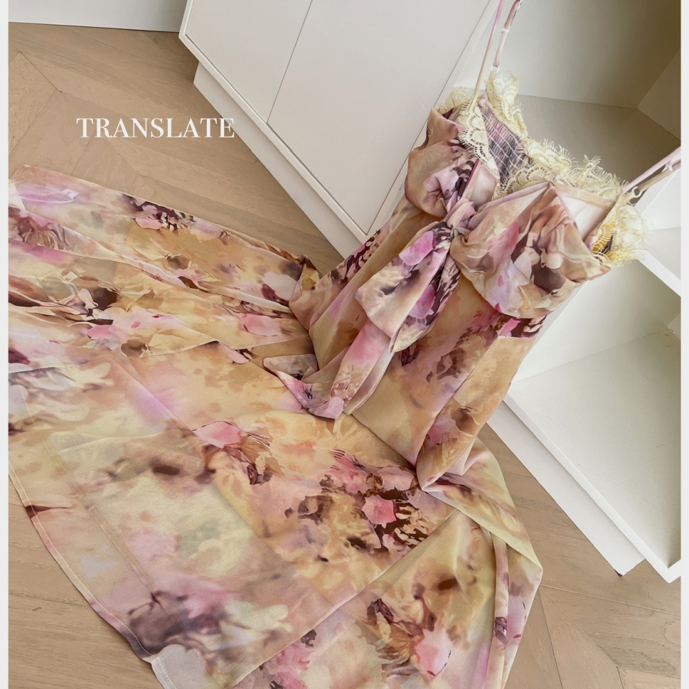 Floral wrapped chest dress printing long dress for women