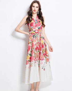 Long spring and summer dress flowers vacation shirt