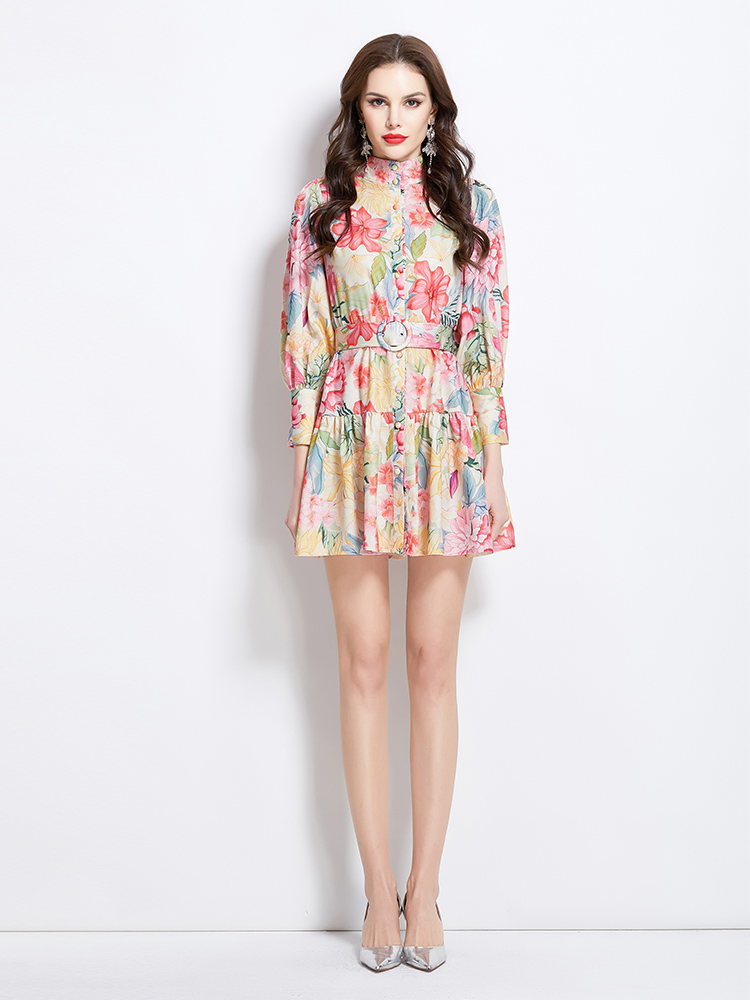 Printing flowers vacation short spring and summer dress