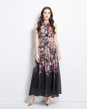 Long flowers spring and summer halter painting vacation dress