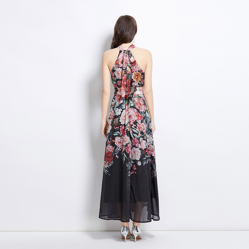 Long flowers spring and summer halter painting vacation dress