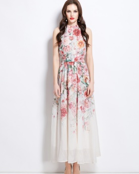 Printing long painting vacation flowers dress