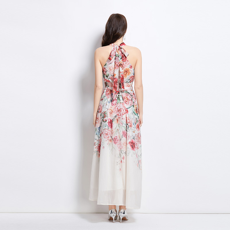 Printing long painting vacation flowers dress