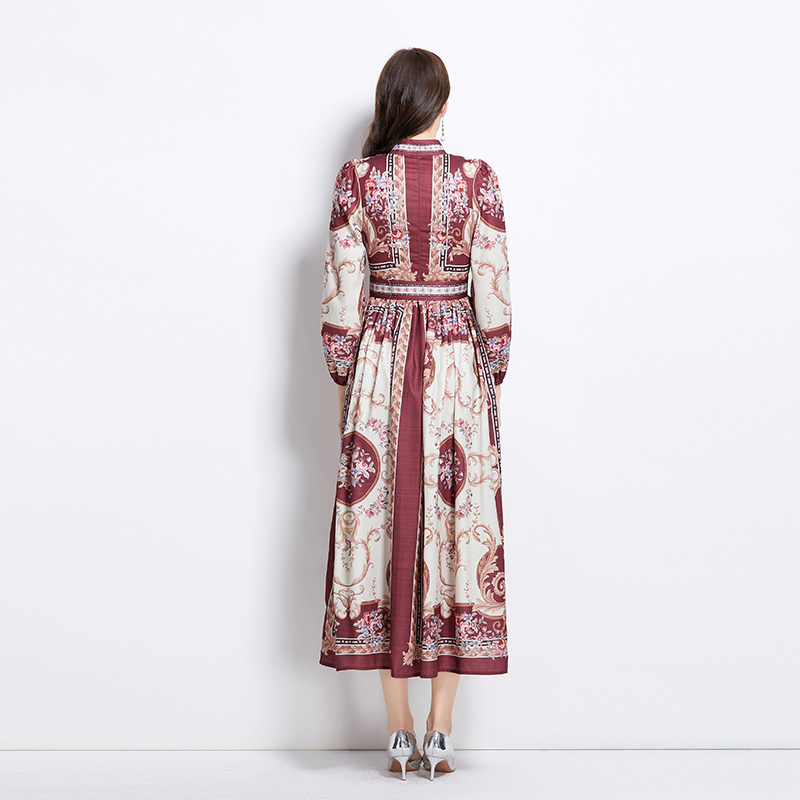 Pattern cstand collar spring and summer long dress