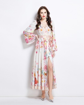 Flowers pattern painting long spring and summer dress