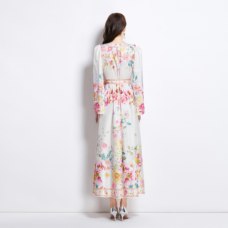 Flowers pattern painting long spring and summer dress