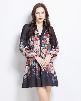 Spring short retro canvas printing dress