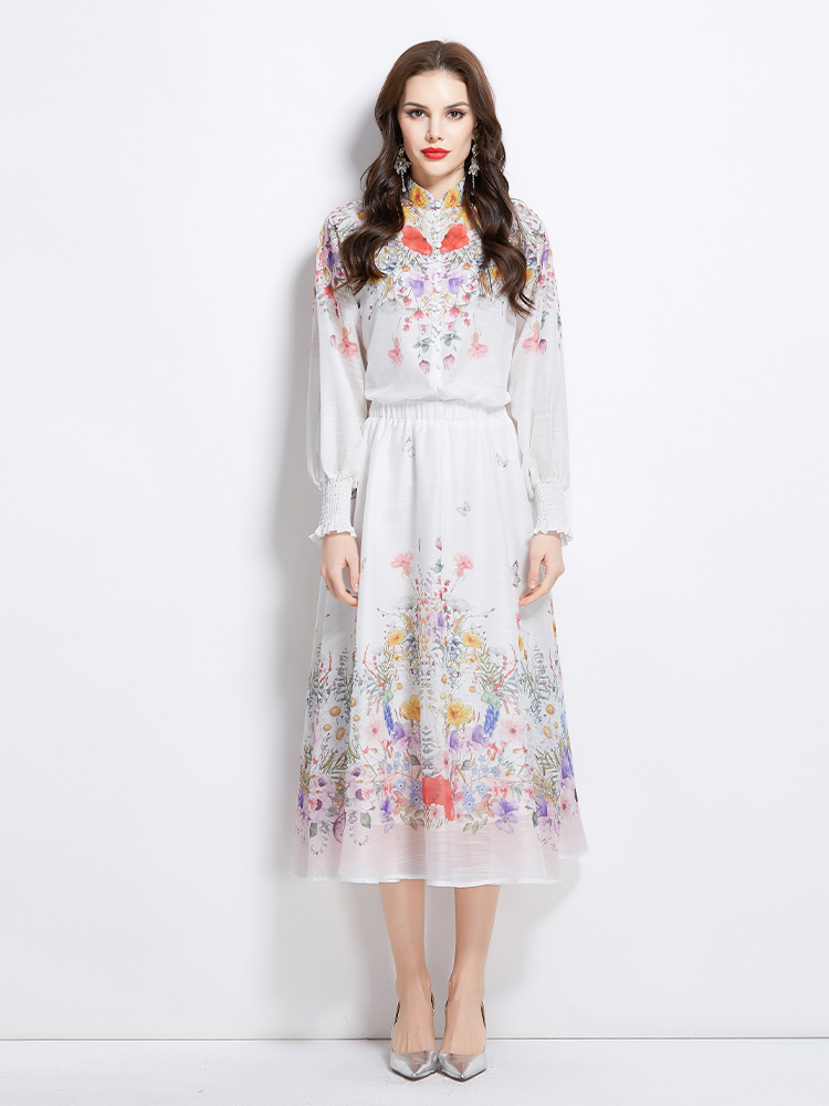 Spring flowers shirt long painting skirt a set