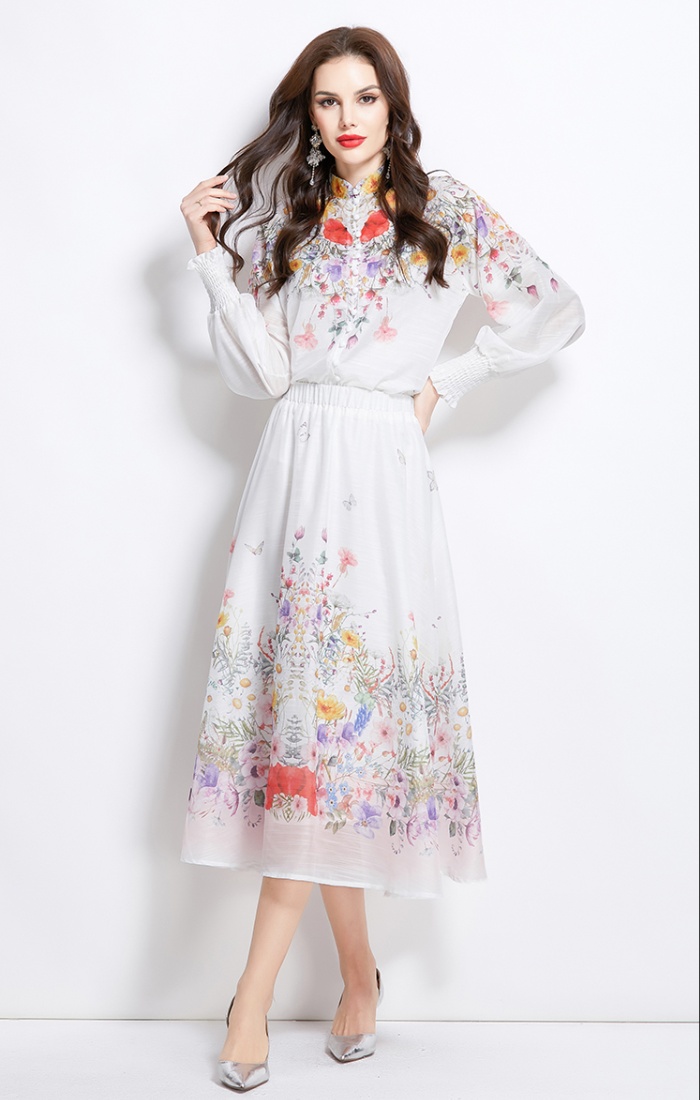 Spring flowers shirt long painting skirt a set