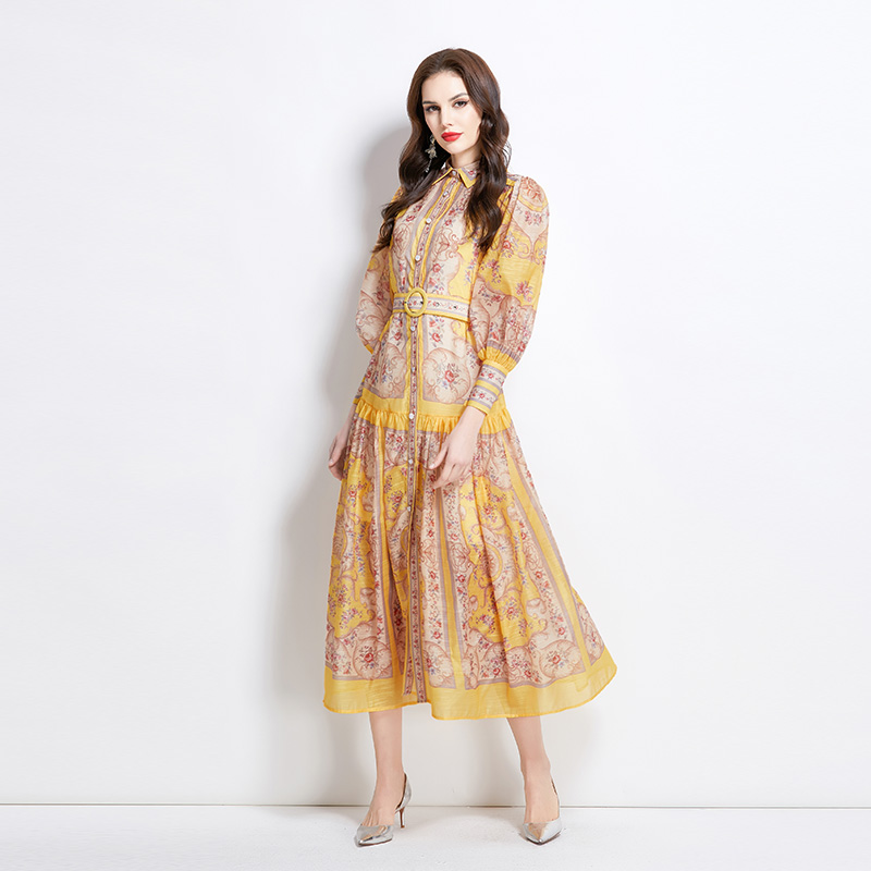 Court style long classical corset printing spring dress