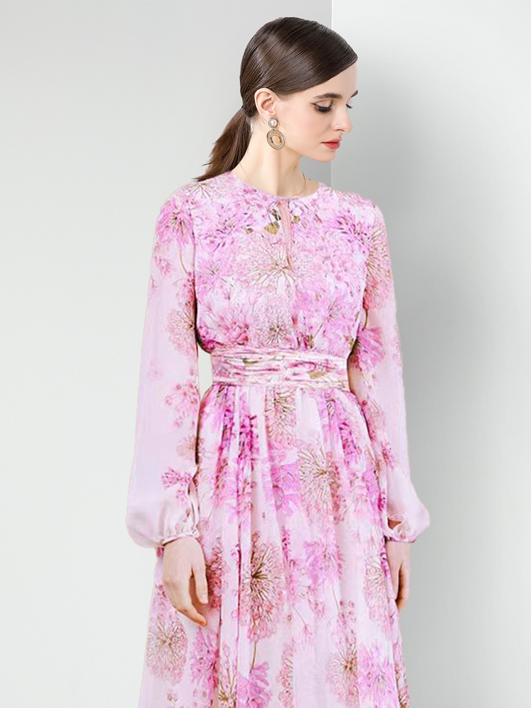 Pleats Please printing long sleeve dress