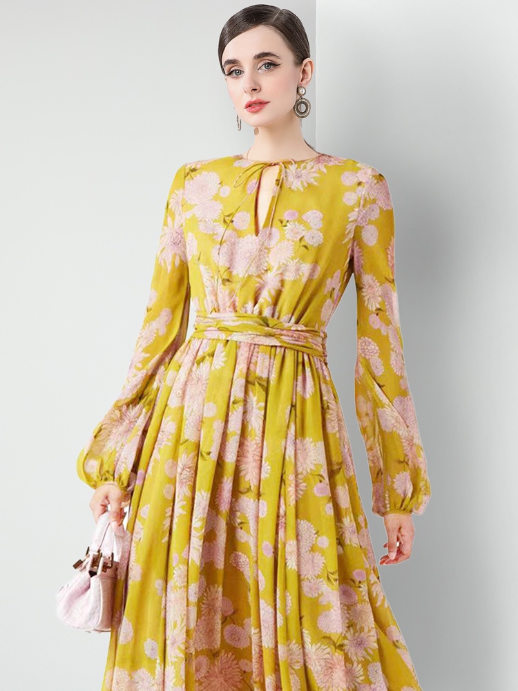 Long sleeve printing big skirt Pleats Please dress