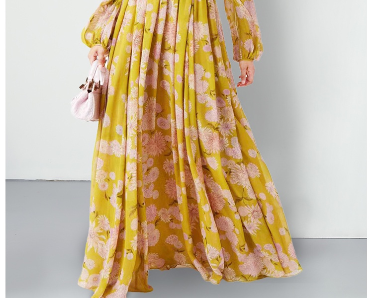 Long sleeve printing big skirt Pleats Please dress