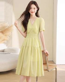 Green Casual temperament tender lady V-neck dress for women