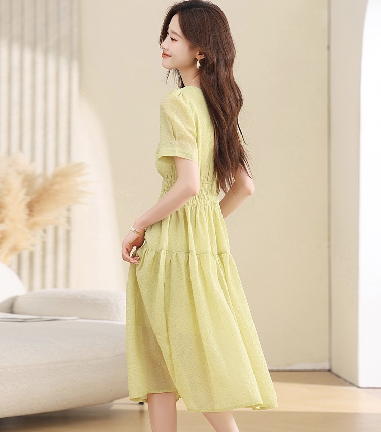 Green Casual temperament tender lady V-neck dress for women