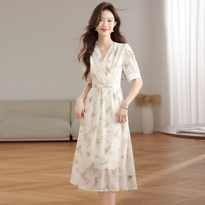 Slim floral dress summer long dress for women