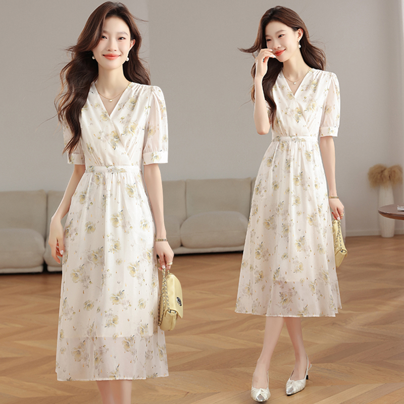 Slim floral dress summer long dress for women