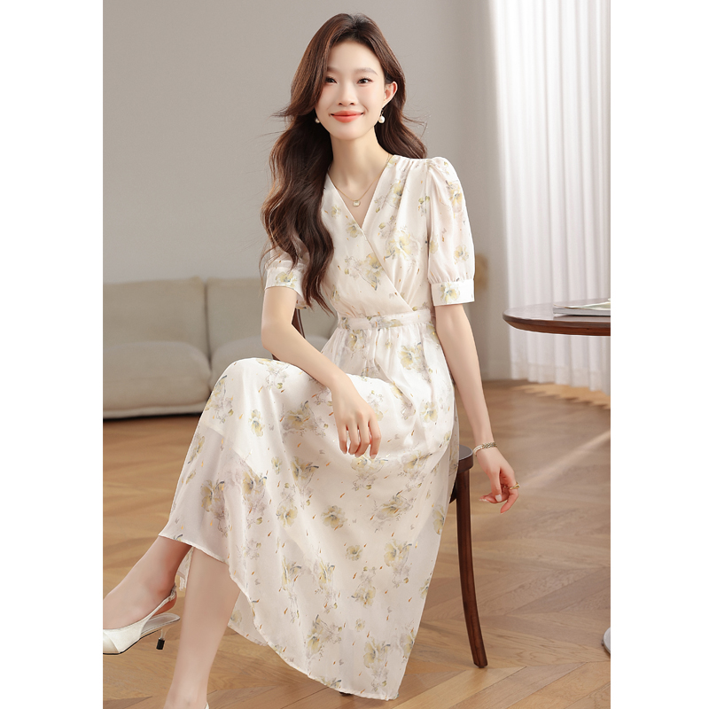 Slim floral dress summer long dress for women