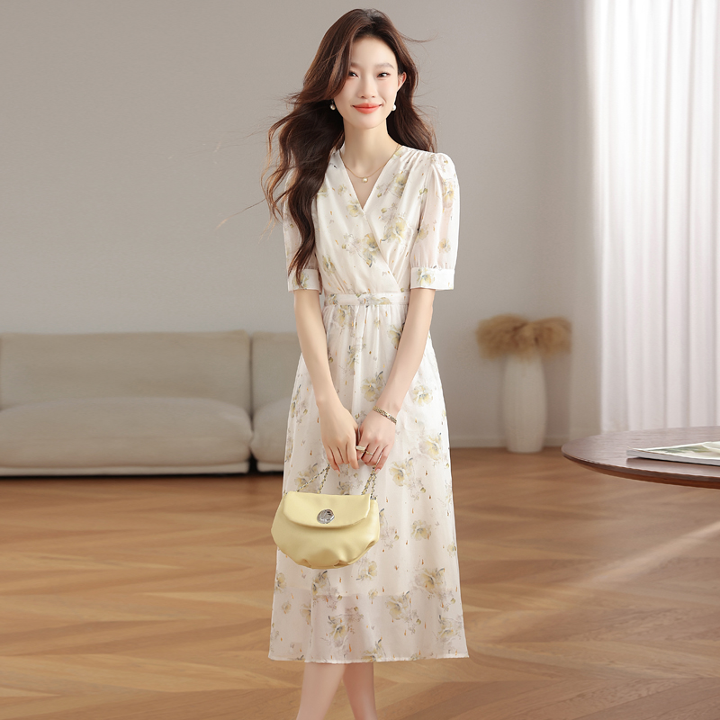 Slim floral dress summer long dress for women