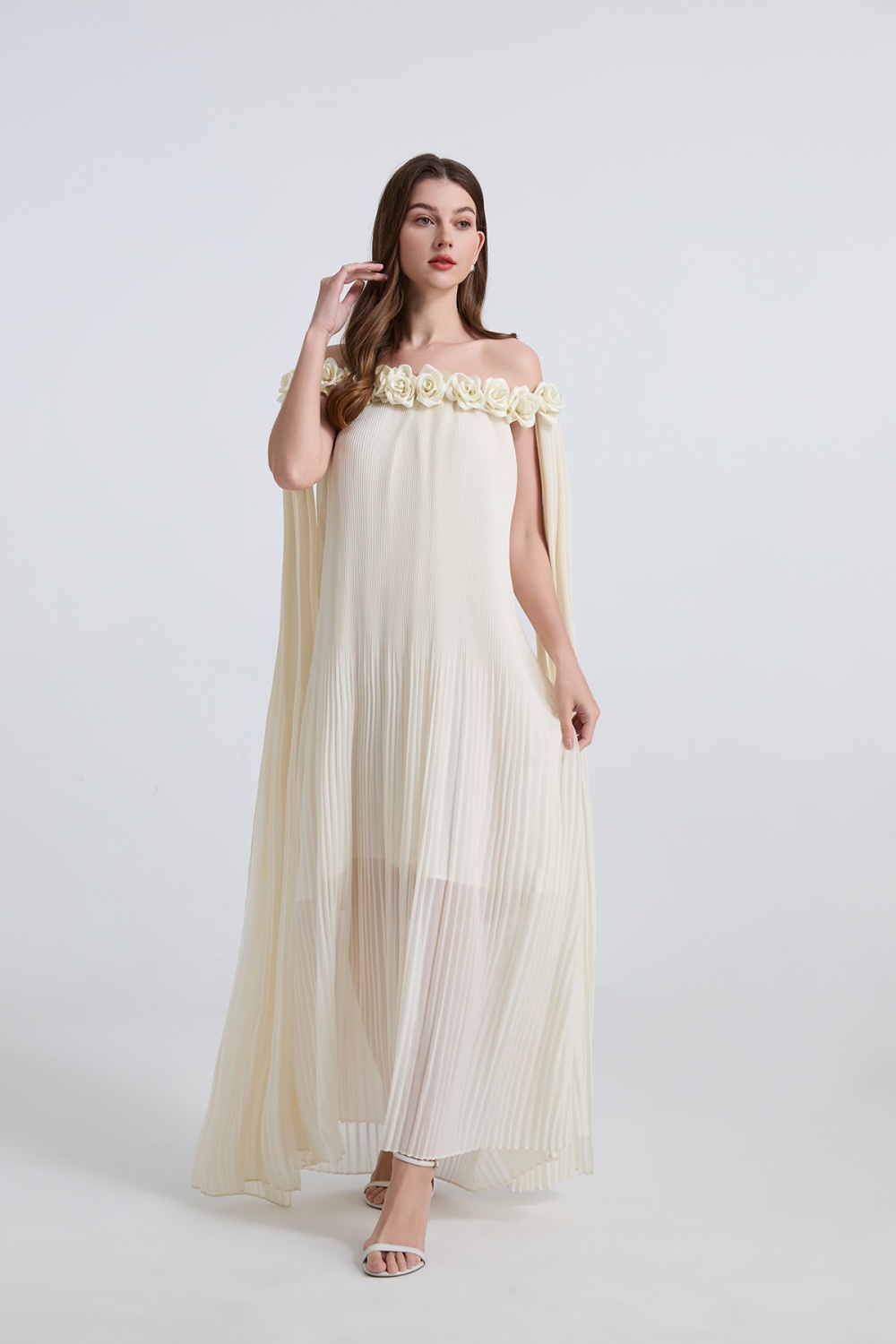 Chiffon sexy long dress flowers stereoscopic dress