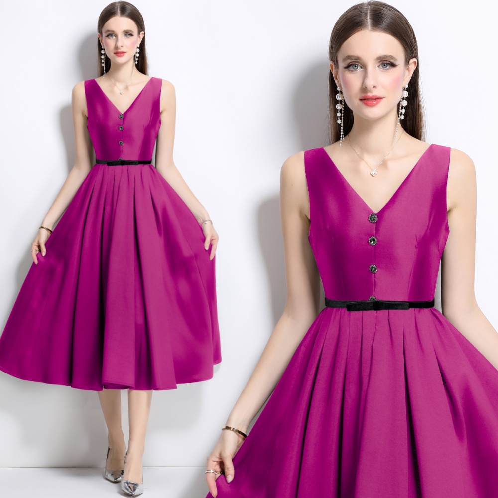 Temperament long slim V-neck elegant dress