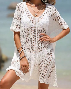 Sexy knitted European style smock seaside sandy beach swimwear