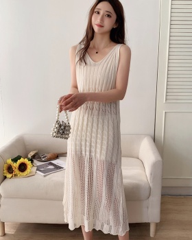 Slim V-neck sleeveless dress knitted sling dress for women