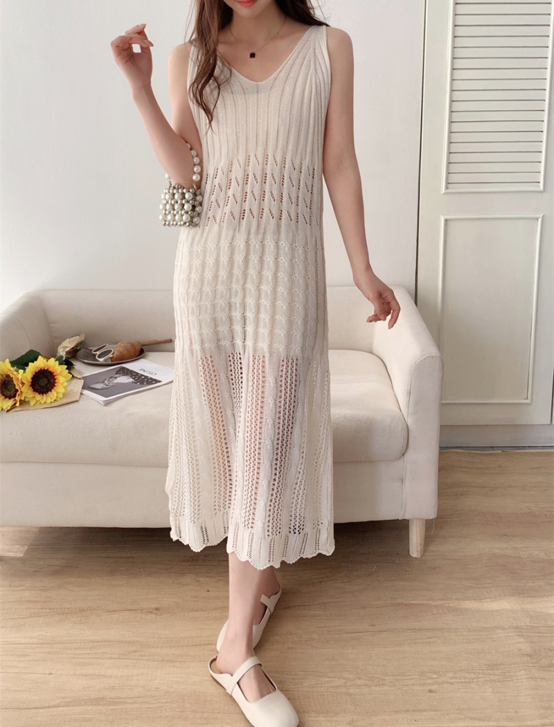 Slim V-neck sleeveless dress knitted sling dress for women