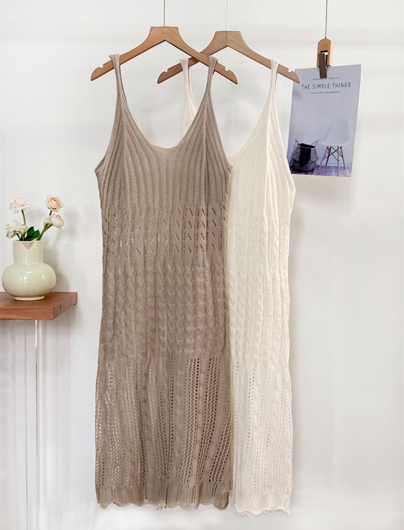 Slim V-neck sleeveless dress knitted sling dress for women