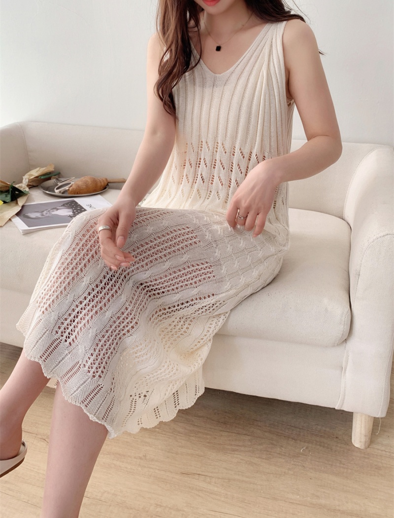 Slim V-neck sleeveless dress knitted sling dress for women