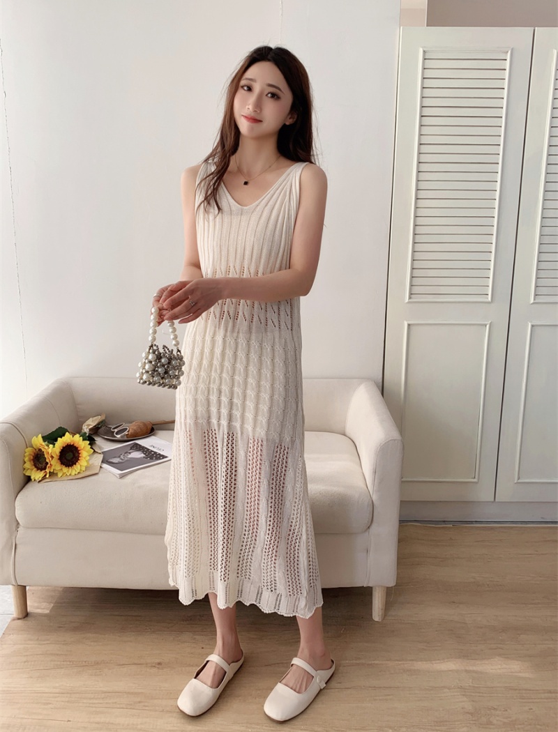 Slim V-neck sleeveless dress knitted sling dress for women