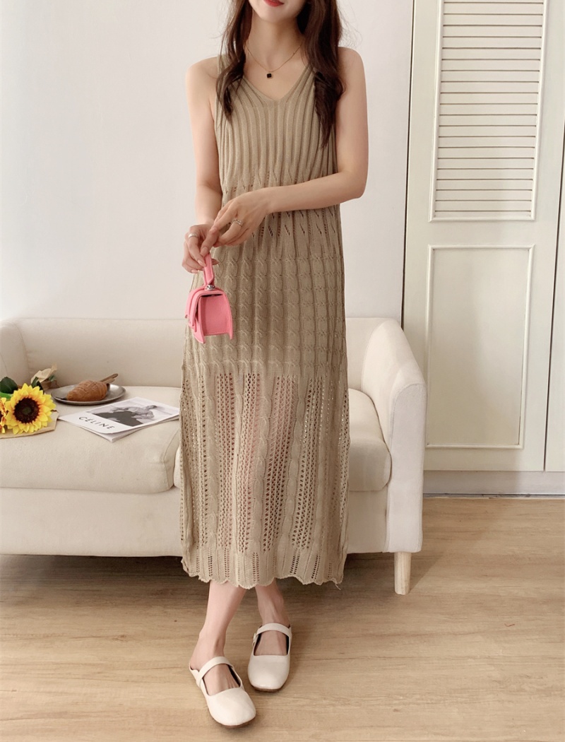 Slim V-neck sleeveless dress knitted sling dress for women