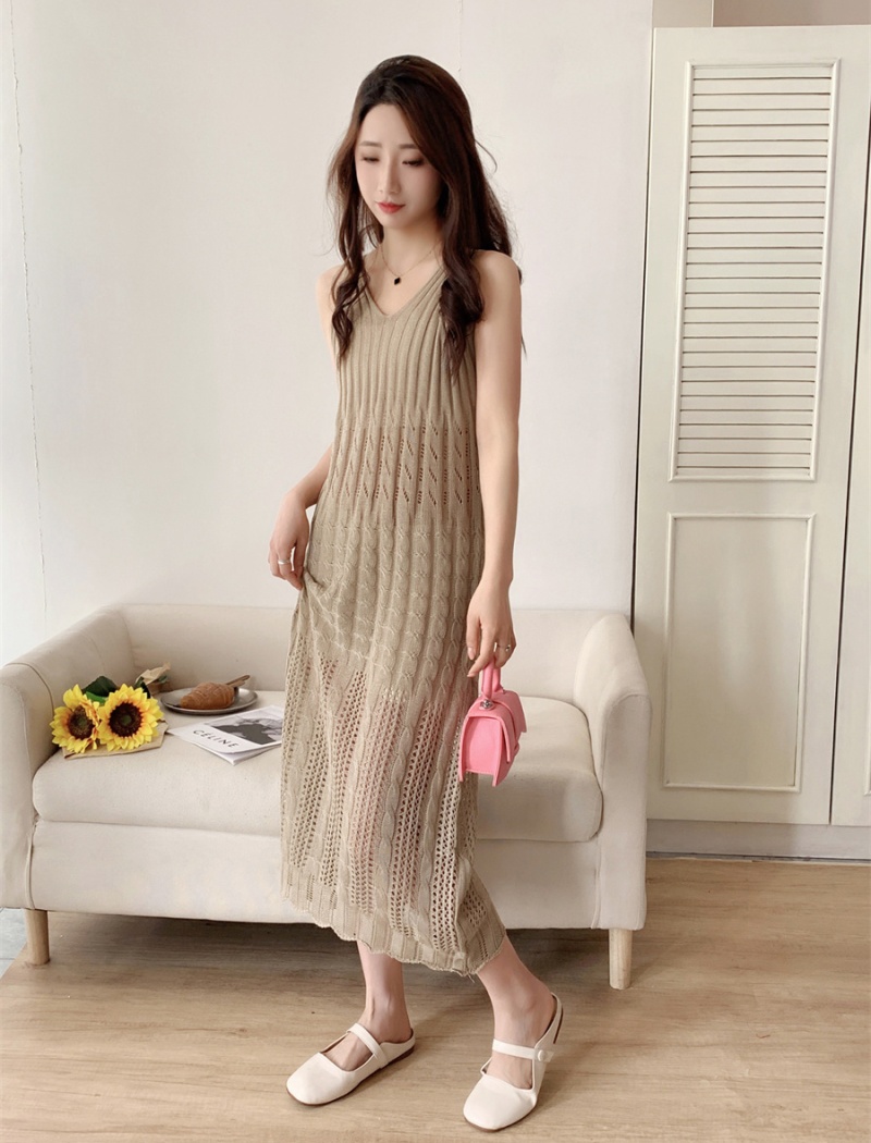 Slim V-neck sleeveless dress knitted sling dress for women