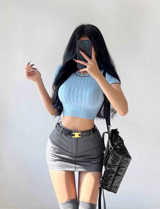 Navel T-shirt short bottoming shirt for women