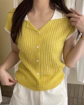 Summer college style knitted cardigan slim short sleeve tops