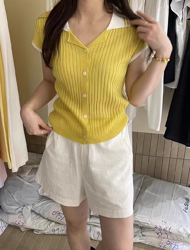 Summer college style knitted cardigan slim short sleeve tops