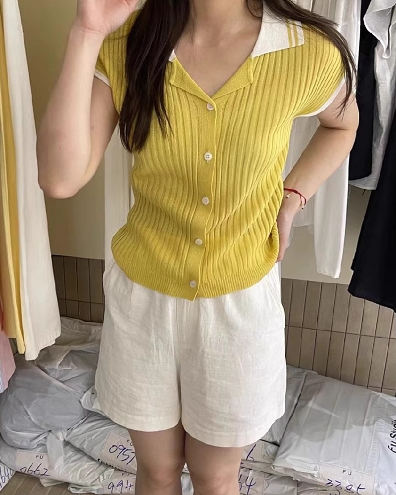 Summer college style knitted cardigan slim short sleeve tops