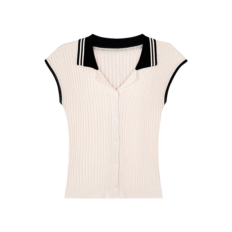 Summer college style knitted cardigan slim short sleeve tops