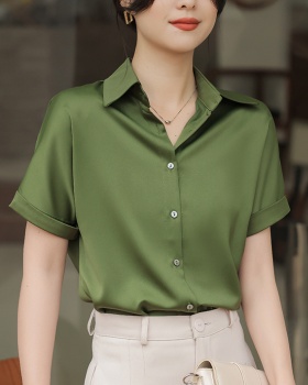 Retro commuting short sleeve tops summer satin shirt